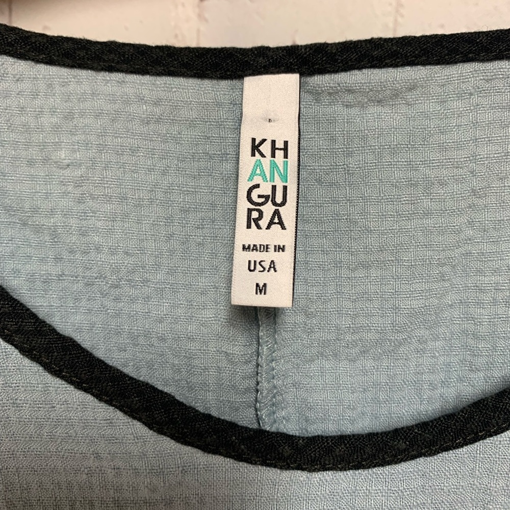 NEW Khangura Blue Black Linen Blend Top Tunic Size M - Picture 2 of 7